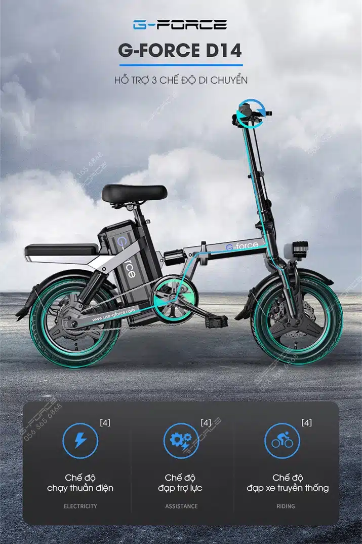 Xe dap dien GForce D14 3 che do di chuyen