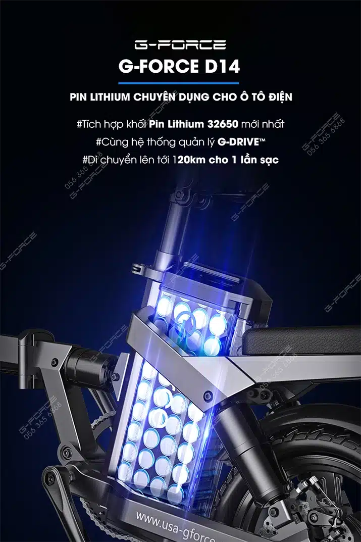 Xe dap dien GForce D14 Pin lithium
