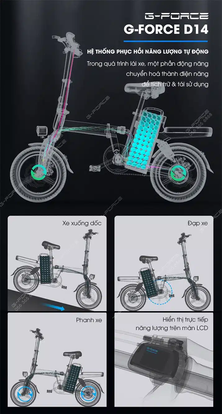 Xe dap dien GForce D14 phuc hoi nang luong