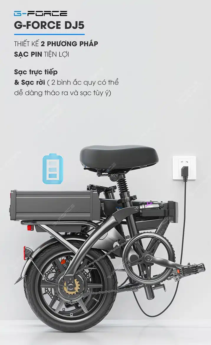 Xe dap dien GForce DJ5 ho tro sac nhanh 2 cach sac