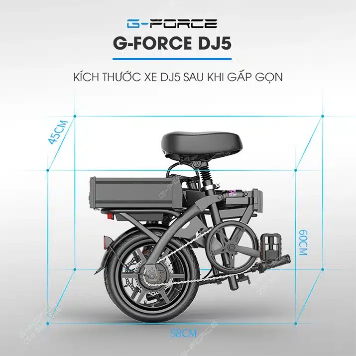 Xe đạp điện gấp gọn G-Force DJ5 13 Xe dap dien GForce DJ5 kich thuoc