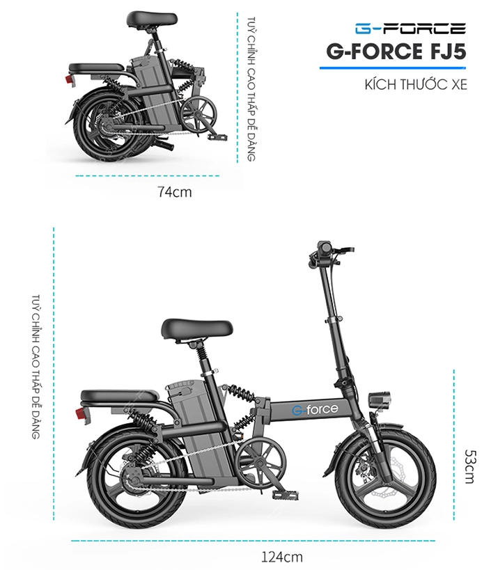 Xe dap dien GForce FJ5 kich thuoc