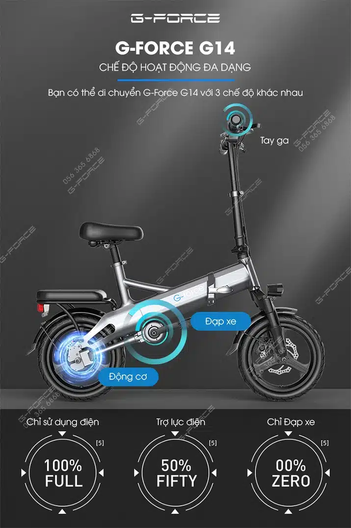 Xe dap dien GForce G14 3 che do hoat dong