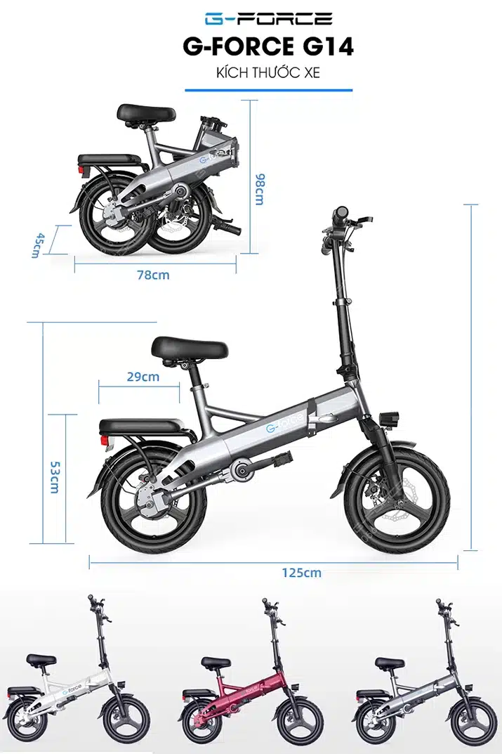 Xe dap dien GForce G14 kich thuoc da mau sac