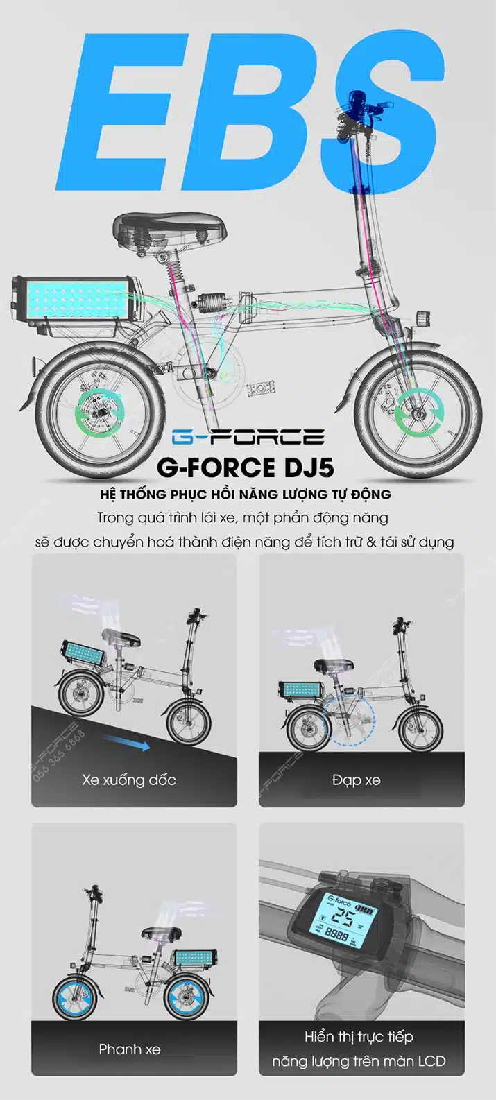 Xe dap dien GForce DJ5 phuc hoi nang luong phanh dia