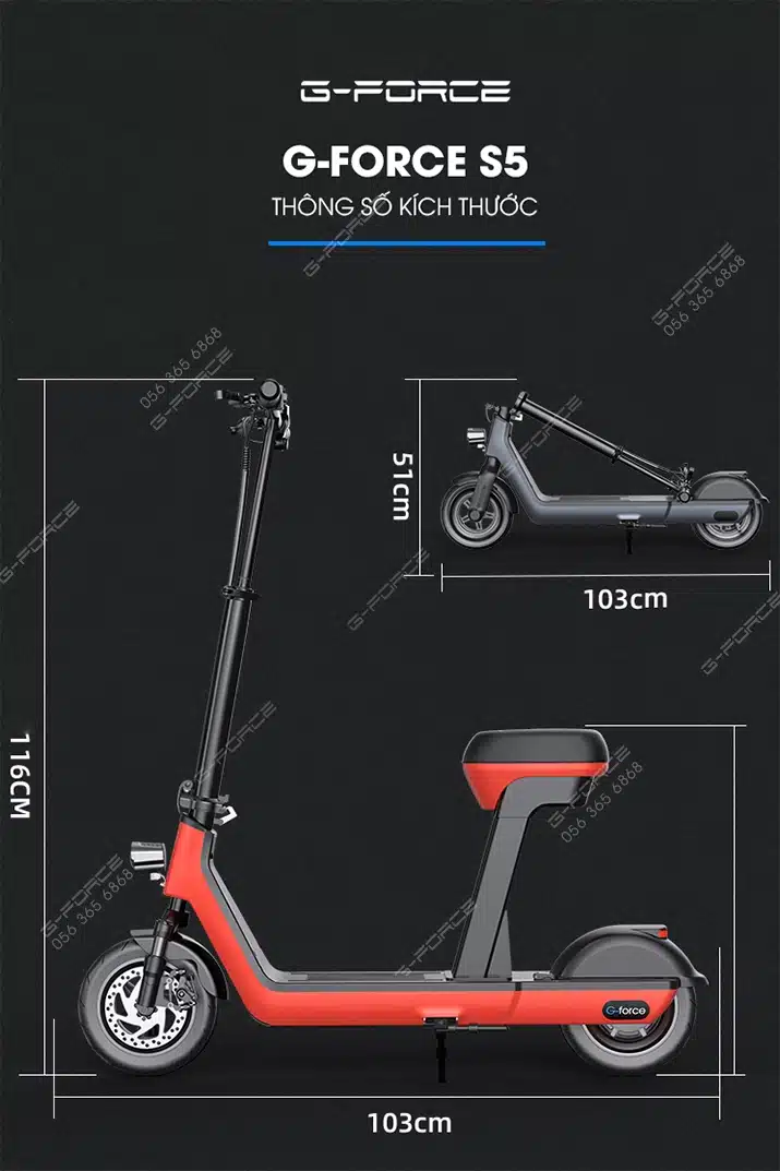 Xe Scooter điện G-Force S5 14 Xe dap dien GForce S5 kich thuoc