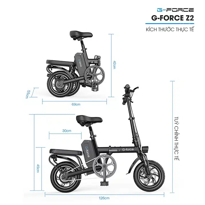 Xe dap dien GForce Z2 kich thuoc