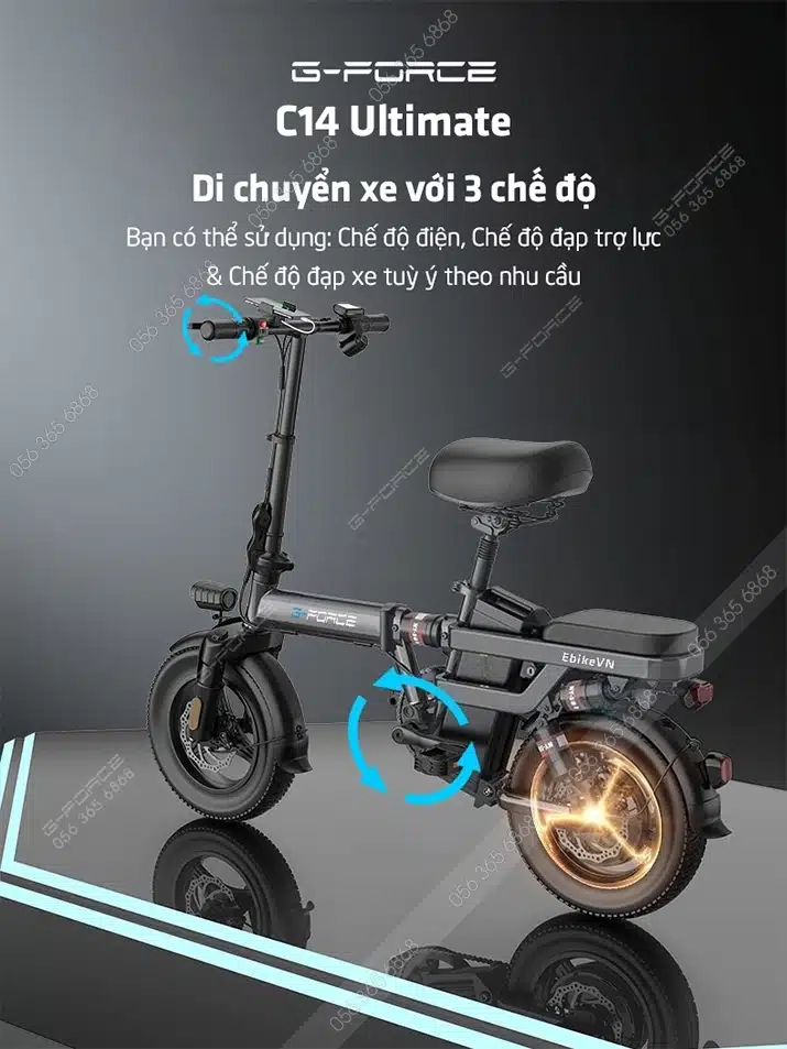 Xe đạp điện G-Force C14 Ultimate trang bị 12 giảm xóc, gấp gọn tiện lợi 13 Gforce.vn - Gforce C14 Ultimate - 3 Che Do Di Chuyen