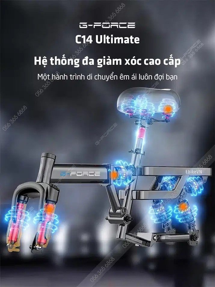 Xe đạp điện G-Force C14 Ultimate trang bị 12 giảm xóc, gấp gọn tiện lợi 2 Gforce.vn - Gforce C14 Ultimate - Khung Xe