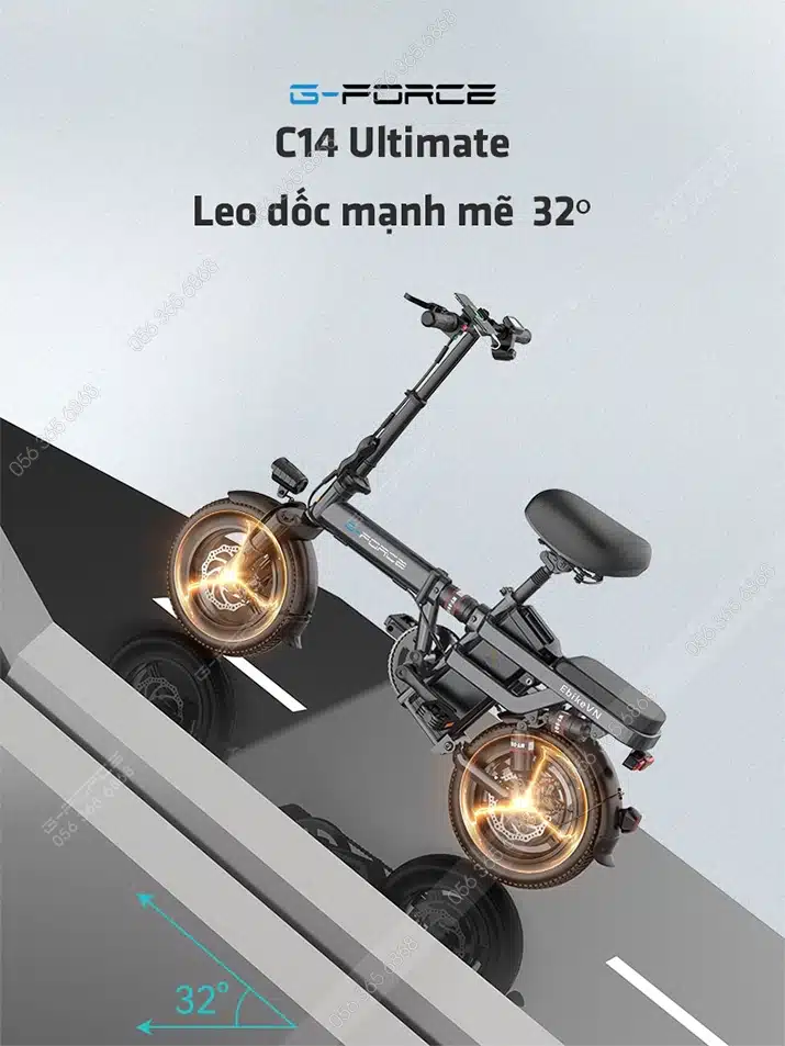 Xe đạp điện G-Force C14 Ultimate trang bị 12 giảm xóc, gấp gọn tiện lợi 7 Gforce.vn - Gforce C14 Ultimate - Leo Doc