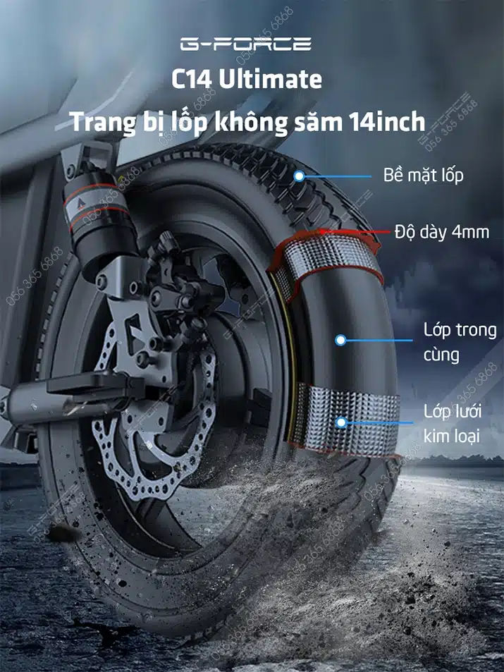 Xe đạp điện G-Force C14 Ultimate trang bị 12 giảm xóc, gấp gọn tiện lợi 10 Gforce.vn - Gforce C14 Ultimate - Lop Xe