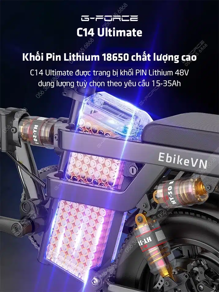 Xe đạp điện G-Force C14 Ultimate trang bị 12 giảm xóc, gấp gọn tiện lợi 12 Gforce.vn - Gforce C14 Ultimate - Pin Lithium