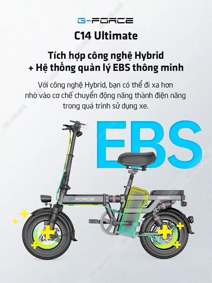 Xe đạp điện G-Force C14 Ultimate trang bị 12 giảm xóc, gấp gọn tiện lợi 9 Gforce.vn - Gforce C14 Ultimate - Cong Nghe Hybrid
