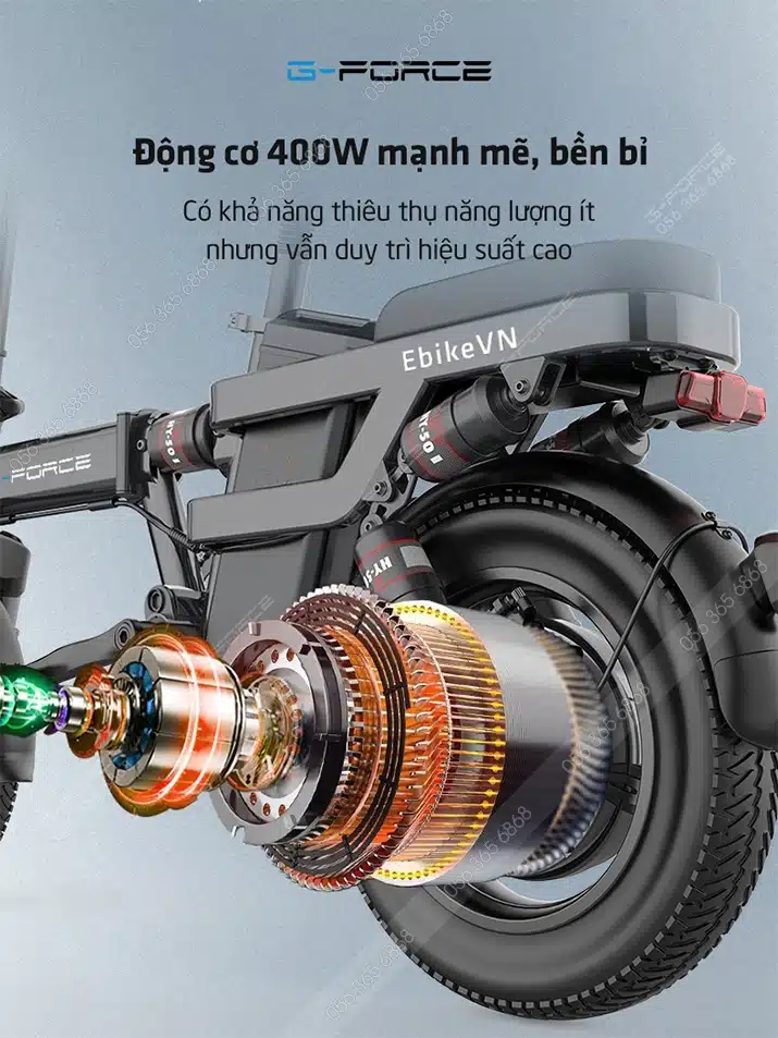 Xe đạp điện G-Force C14 Ultimate trang bị 12 giảm xóc, gấp gọn tiện lợi 6 Gforce.vn - Gforce C14 Ultimate - Dong Co