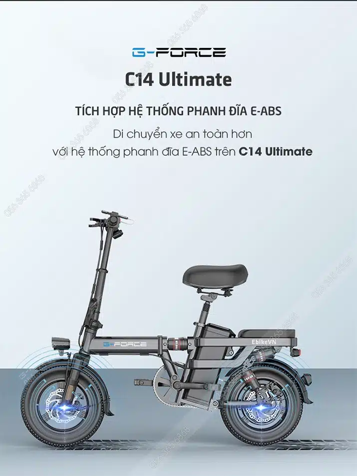 Xe đạp điện G-Force C14 Ultimate trang bị 12 giảm xóc, gấp gọn tiện lợi 11 Gforce.vn - Gforce C14 Ultimate - He Thong Phanh Xe